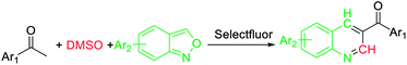 Graphical abstract: An efficient 3-acylquinoline synthesis from acetophenones and anthranil via C(sp3)–H bond activation mediated by Selectfluor