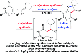 Graphical abstract: Merging catalyst-free synthesis and iodine catalysis: one-pot synthesis of dihydrofuropyrimidines and spirodihydrofuropyrimidine pyrazolones