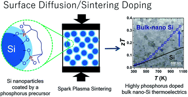 Graphical abstract: Nanostructured bulk Si for thermoelectrics synthesized by surface diffusion/sintering doping