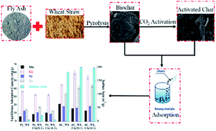 Graphical abstract: Heterogeneous biochars from agriculture residues and coal fly ash for the removal of heavy metals from coking wastewater