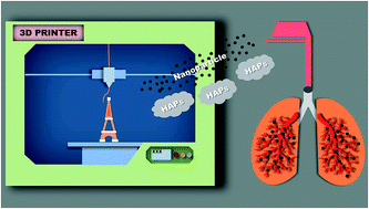 Graphical abstract: Characteristics of nanoparticle formation and hazardous air pollutants emitted by 3D printer operations: from emission to inhalation