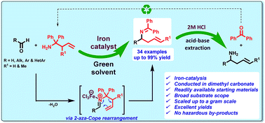 Graphical abstract: Lewis acidic FeCl3 promoted 2-aza-Cope rearrangement to afford α-substituted homoallylamines in dimethyl carbonate