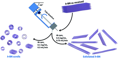 Graphical abstract: Inverted vortex fluidic exfoliation and scrolling of hexagonal-boron nitride