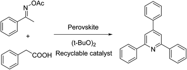 Graphical abstract: Synthesis of triphenylpyridines via an oxidative cyclization reaction using Sr-doped LaCoO3 perovskite as a recyclable heterogeneous catalyst