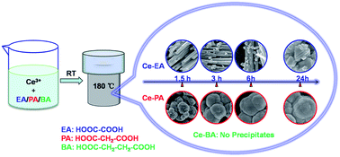 Graphical abstract: Synthesis of CeO2 assemblies through interaction with short-chain dicarboxylic acids under facile hydrothermal conditions