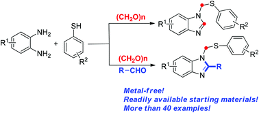 Graphical abstract: Concise synthesis of N-thiomethyl benzoimidazoles through base-promoted sequential multicomponent assembly