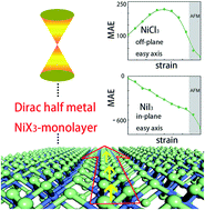 Graphical abstract: Strain-tunable magnetic anisotropy in two-dimensional Dirac half-metals: nickel trihalides