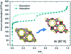 Graphical abstract: Unusual adsorption behaviours and responsive structural dynamics via selective gate effects of an hourglass porous metal–organic framework