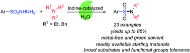 Graphical abstract: Iodine-catalyzed sulfonylation of sulfonyl hydrazides with tert-amines: a green and efficient protocol for the synthesis of sulfonamides
