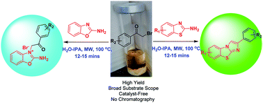 Graphical abstract: On water catalyst-free synthesis of benzo[d]imidazo[2,1-b] thiazoles and novel N-alkylated 2-aminobenzo[d]oxazoles under microwave irradiation