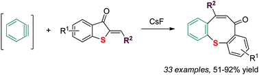 Graphical abstract: Sequential cycloaddition and ring expansion reaction of arynes and methylenebenzothiopheneones: synthesis of a benzo-fused eight-membered ring via sulfonium ylides