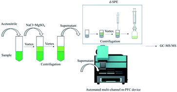 Graphical abstract: Development and evaluation of an automated multi-channel multiplug filtration cleanup device for pesticide residue analysis on mulberry leaves and processed tea