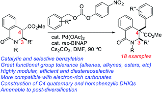 Graphical abstract: Catalytic, selective, and stereocontrolled construction of C4 quaternary and homobenzylic dihydroisoquinolones by sp3 C–H benzylation