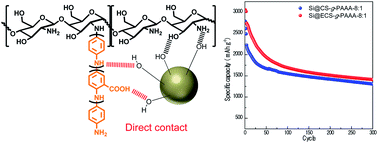 Graphical abstract: Chitosan-grafted-poly(aniline-co-anthranilic acid) as a water soluble binder to form 3D structures for Si anodes