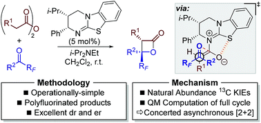 Graphical abstract: Catalytic enantioselective synthesis of perfluoroalkyl-substituted β-lactones via a concerted asynchronous [2 + 2] cycloaddition: a synthetic and computational study