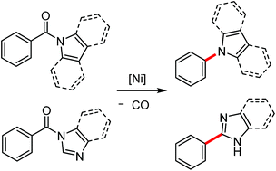 Graphical abstract: Nickel-catalyzed decarbonylation of N-acylated N-heteroarenes