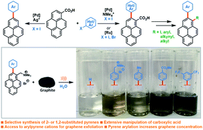 Graphical abstract: Palladium catalysed C–H arylation of pyrenes: access to a new class of exfoliating agents for water-based graphene dispersions