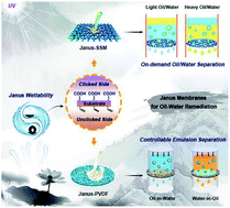 Graphical abstract: Asymmetric superwetting configuration of Janus membranes based on thiol–ene clickable silane nanospheres enabling on-demand and energy-efficient oil–water remediation