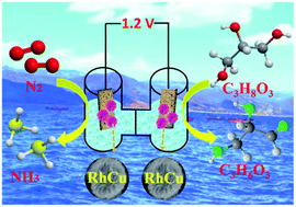 Graphical abstract: Glycerol oxidation assisted electrocatalytic nitrogen reduction: ammonia and glyceraldehyde co-production on bimetallic RhCu ultrathin nanoflake nanoaggregates