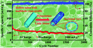 Graphical abstract: A carbon microtube array with a multihole cross profile: releasing the stress and boosting long-cycling and high-rate potassium ion storage