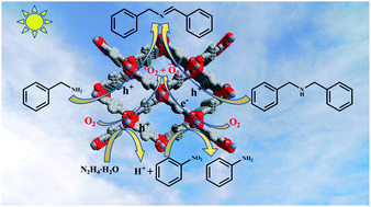Graphical abstract: A visible-light-responsive metal–organic framework for highly efficient and selective photocatalytic oxidation of amines and reduction of nitroaromatics
