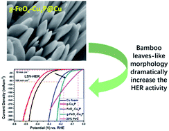 Graphical abstract: Amorphous FeOx (x = 1, 1.5) coated Cu3P nanosheets with bamboo leaves-like morphology induced by solvent molecule adsorption for highly active HER catalysts