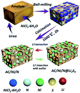 Graphical abstract: An efficient polysulfide trapper of an nitrogen and nickel-decorating amylum scaffold-coated separator for ultrahigh performance in lithium–sulfur batteries