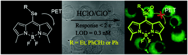 Graphical abstract: BODIPY-based selenides as fluorescent probes for rapid, sensitive and mitochondria-specific detection of hypochlorous acid