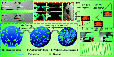 Graphical abstract: Transparent, high-strength, stretchable, sensitive and anti-freezing poly(vinyl alcohol) ionic hydrogel strain sensors for human motion monitoring