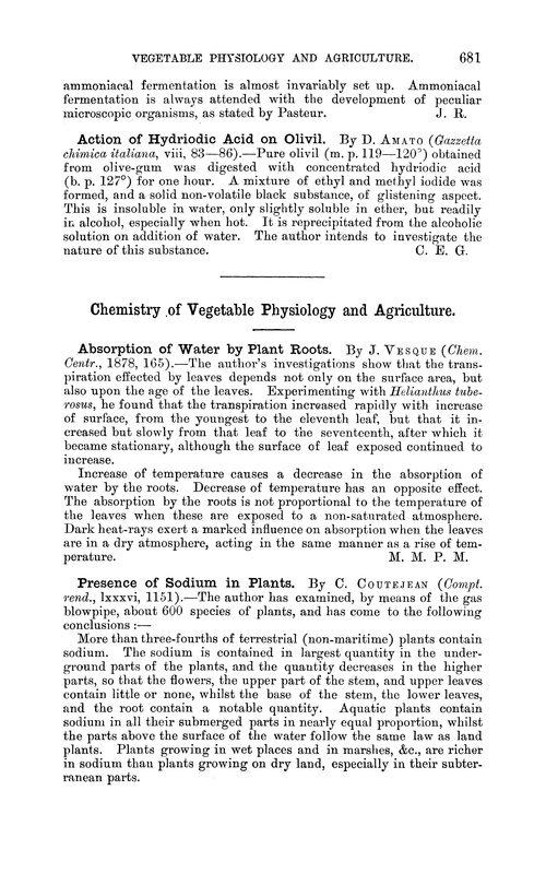 Chemistry of vegetable physiology and agriculture