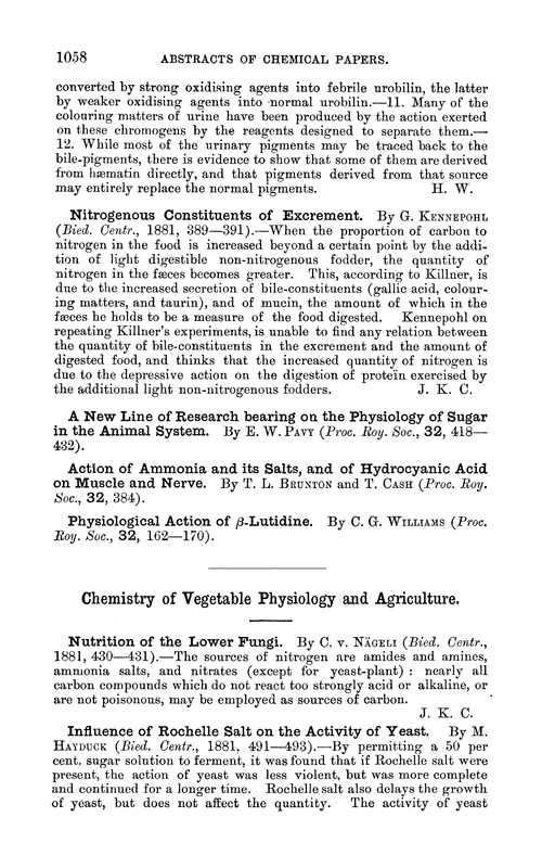 Chemistry of vegetable physiology and agriculture