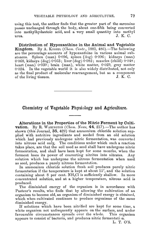 Chemistry of vegetable physiology and agriculture