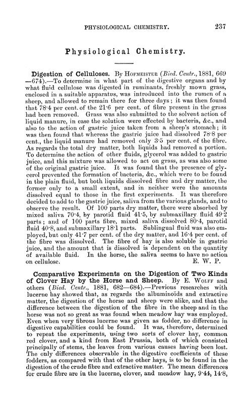 Physiological chemistry