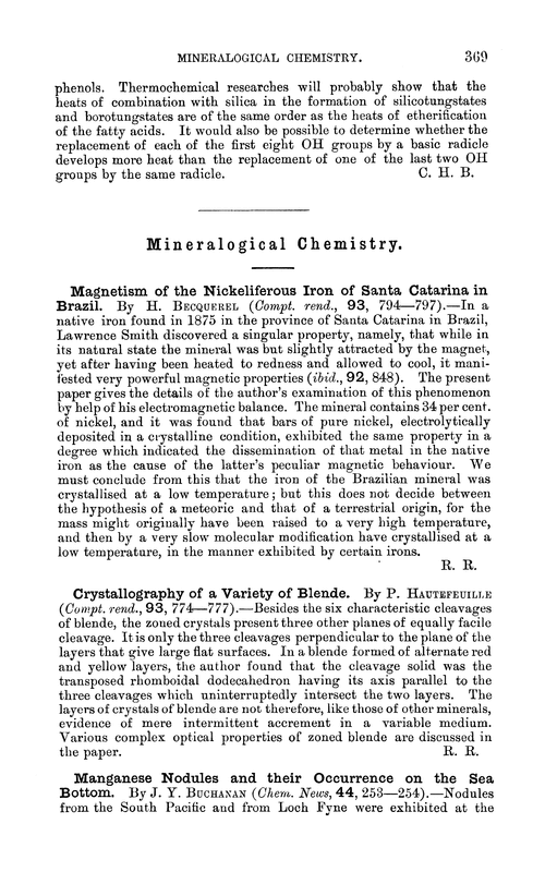 Mineralogical chemistry