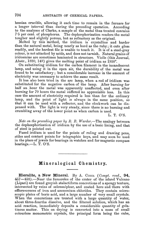 Mineralogical chemistry