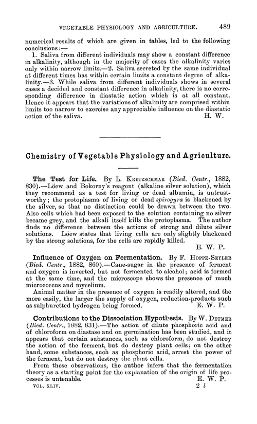 Chemistry of vegetable physiology and agriculture