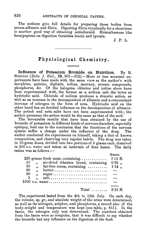 Physiological chemistry