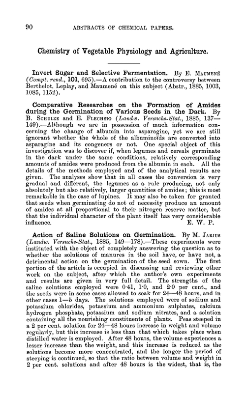 Chemistry of vegetable physiology and agriculture