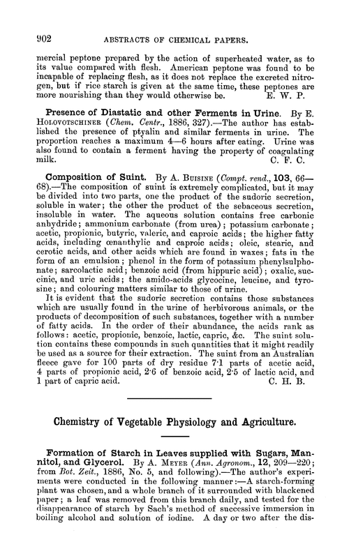 Chemistry of vegetable physiology and agriculture