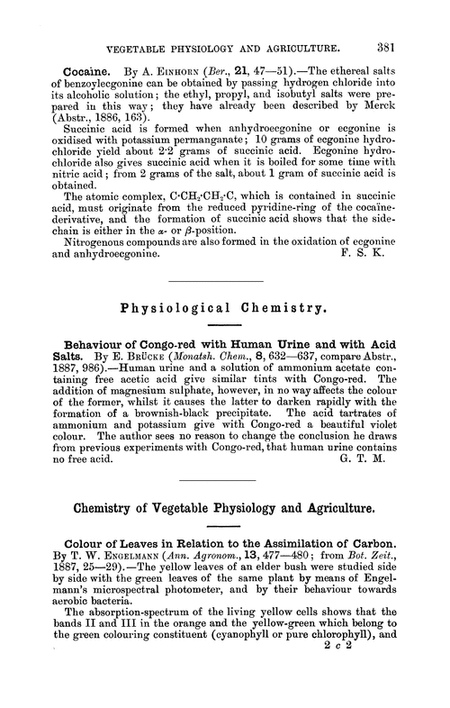 Chemistry of vegetable physiology and agriculture