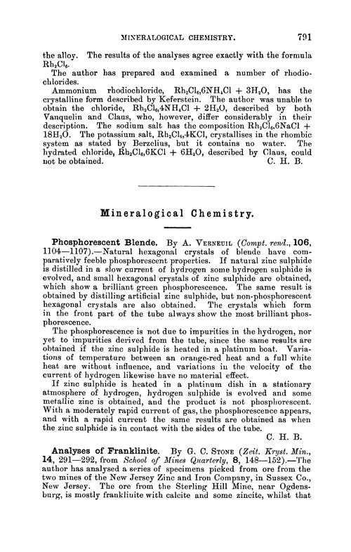 Mineralogical chemistry