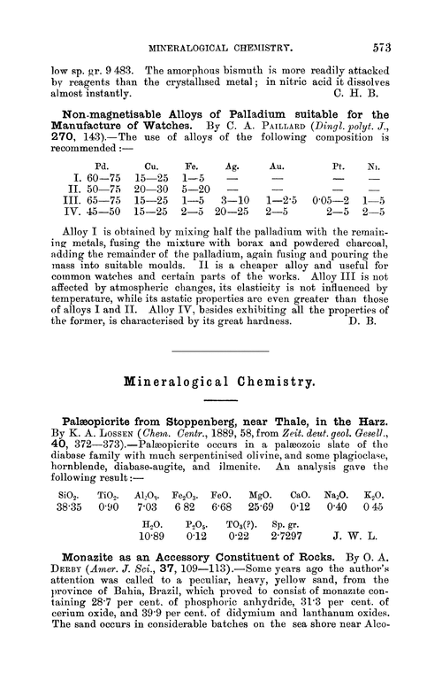 Mineralogical chemistry
