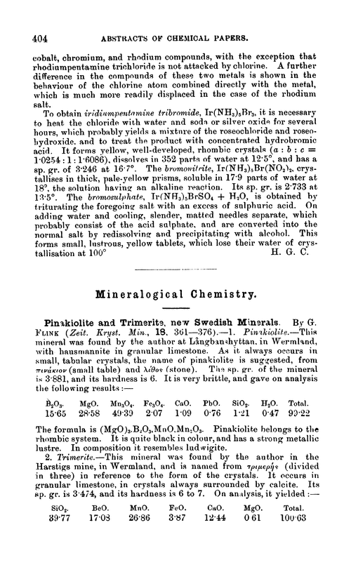 Mineralogical chemistry