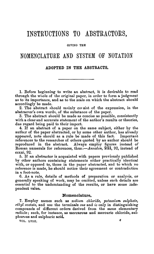Instructions to the abstractors, giving the nomenclature and system of notation, adopted in the abstracts