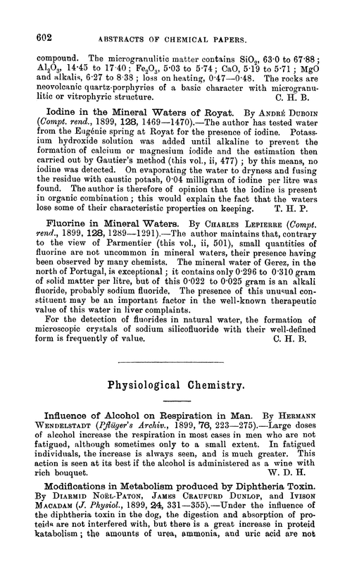 Physiological chemistry