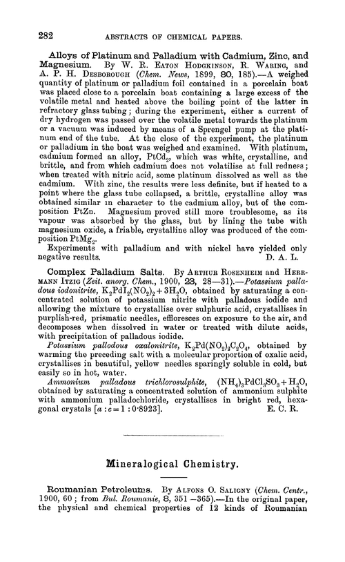 Mineralogical chemistry