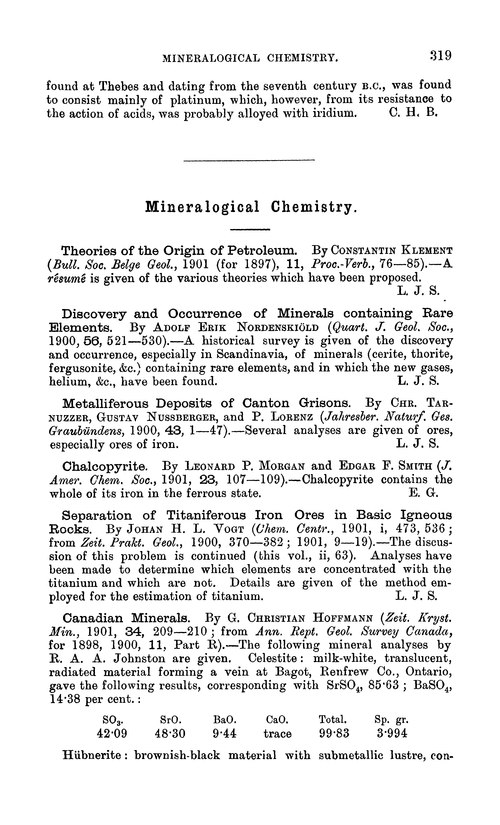 Mineralogical chemistry