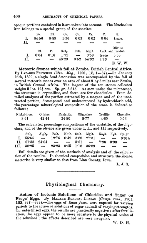 Physiological chemistry