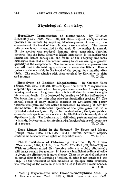 Physiological chemistry