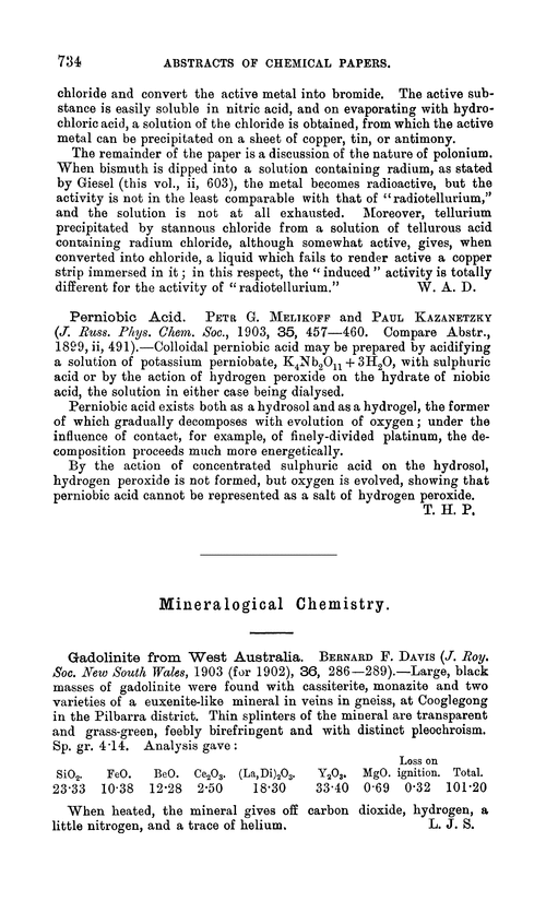 Mineralogical chemistry